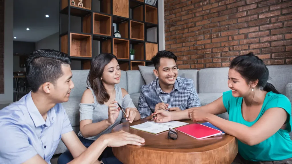 Group of friends having open conversation about planning ahead incase death occurs