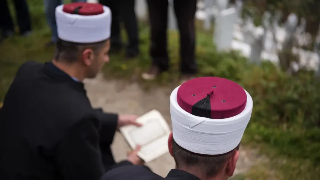 People gathered in a Islamic funeral ceremony